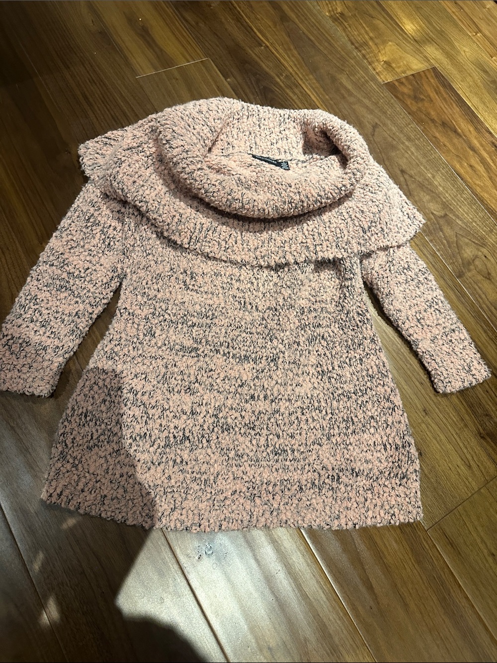 Nina Leonard Pink Bouclé Cowl Sweater